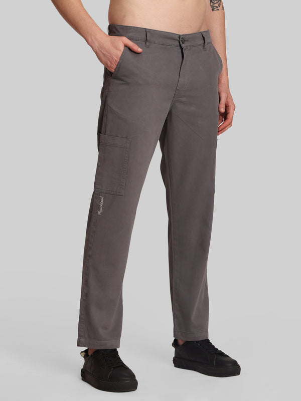Men Grey Mid-Rise Straight Fit Cargo Casual Trouser