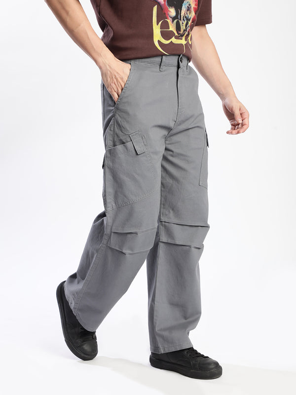 Men Grey Baggy Fit Cargo Trousers