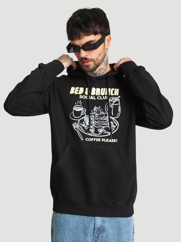 Men Light Weight Kangaroo Pocket Graphic Printed Off White Hoodie