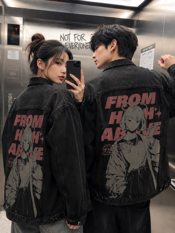 Unisex Mood Switch Relaxed Denim Jacket with Swappable Graphic Patch