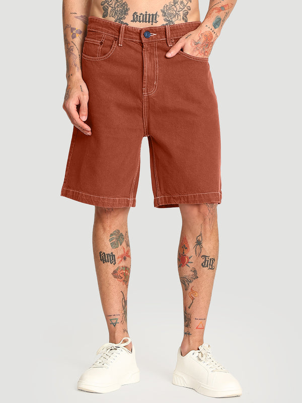 Men Brown coloured Relax Fit cotton Denim Shorts
