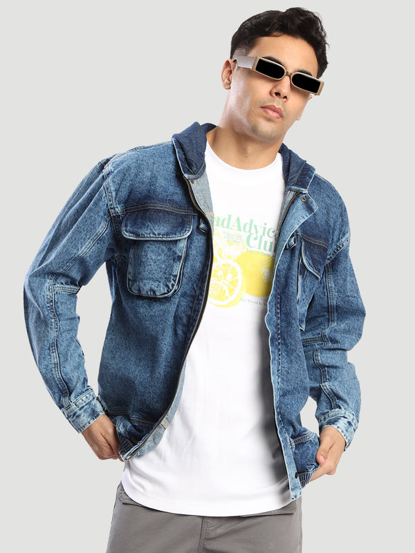 Men hooded washed oversize denim jacket