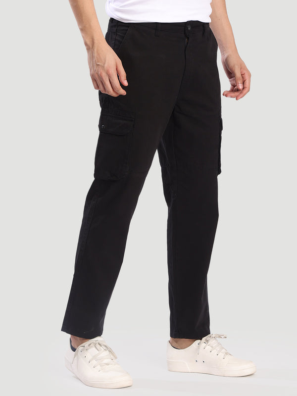 Men Black Regular Fit Cargo Trousers