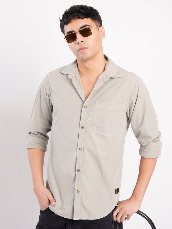 Men Grey Chest Pocket Shirt
