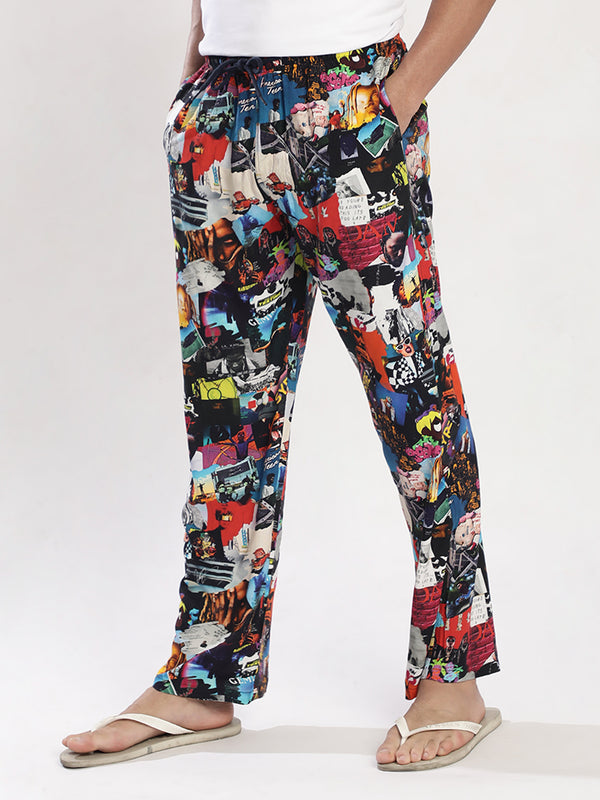 Men Multi Colour Abstract Print Relax Lounge Pants