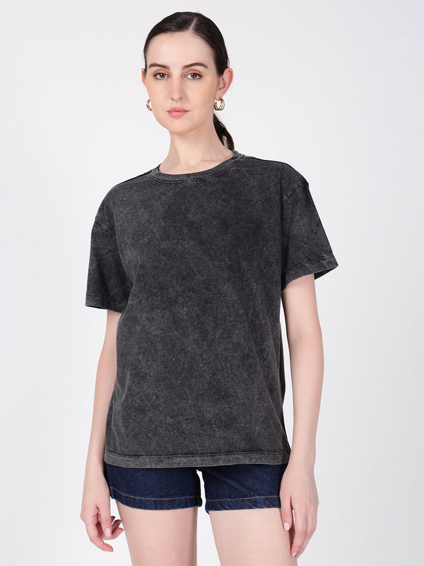 Women Grey Acid-wash Oversize Tshirt