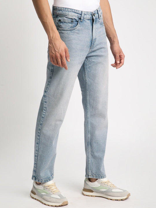 Men Blue Relaxed Heavy Washed Jeans