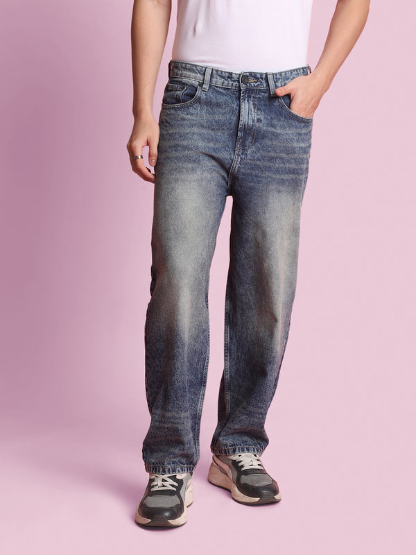 Men Dark Shade Tinted Baggy Fit Jeans.