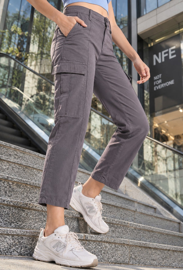 Women Grey Paneled Cargo Trouser