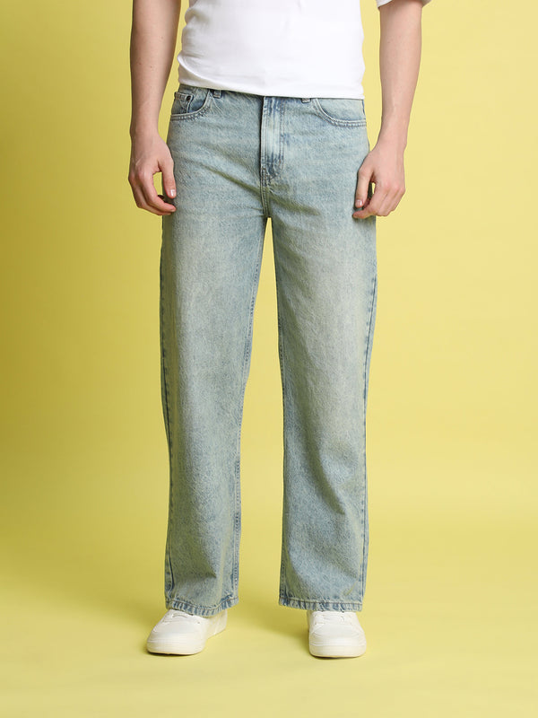 Men Wide Leg Washed Jeans