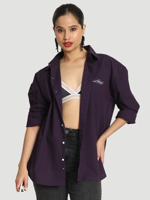 Women Solid Oversixed Fit Graphic Casual Shirt