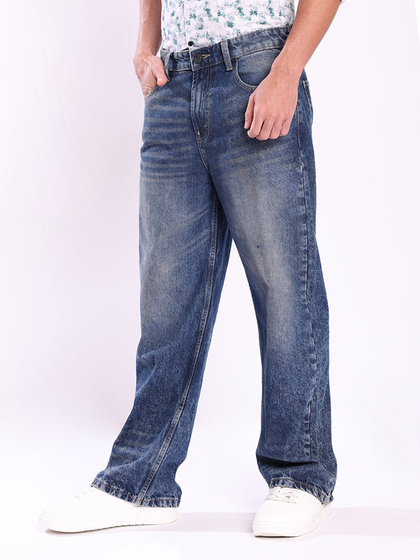 Men Wide Leg High-Rise Light Fade Jeans