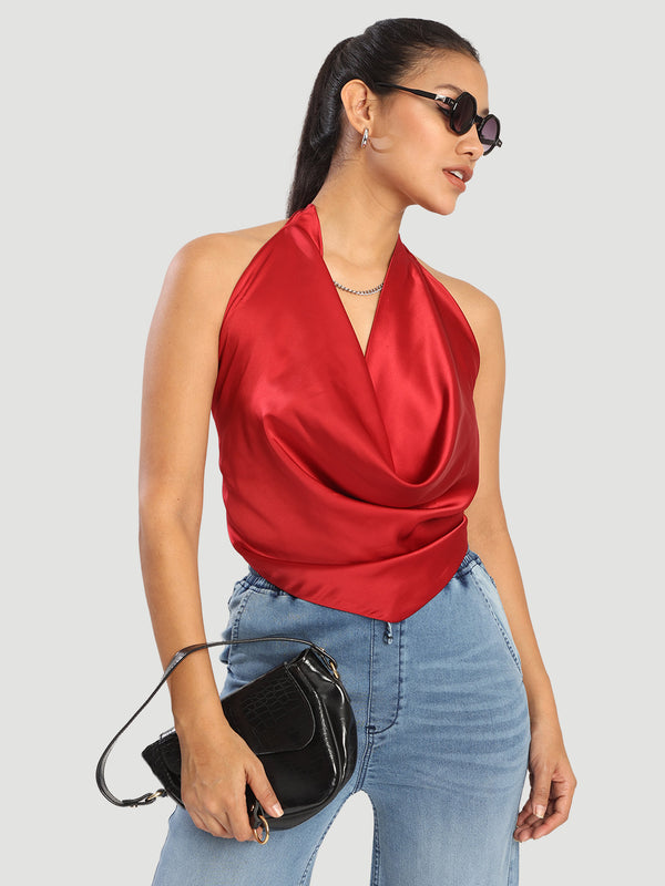 Womenred satin  Back and Neck Tie Up Top