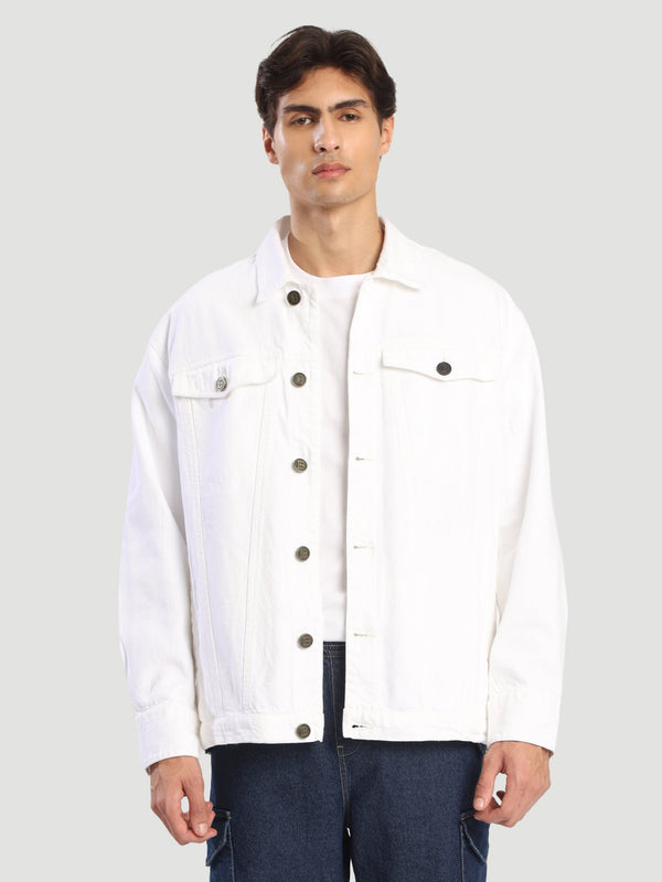 Unisex Relaxed Denim Jacket With Swappable Solid Patch