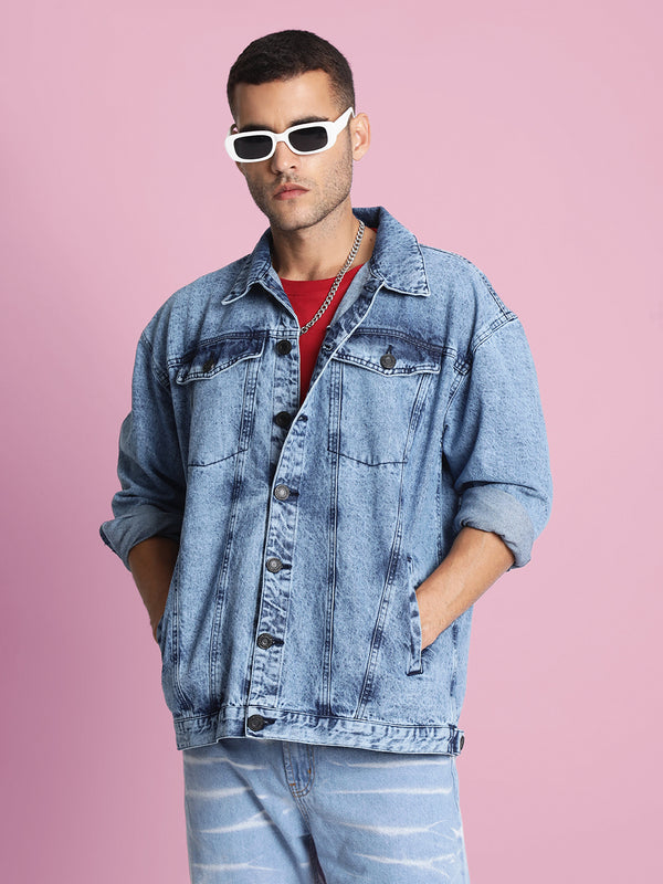 Unisex Oversized Denim Jacket With Swappable Solid Patch