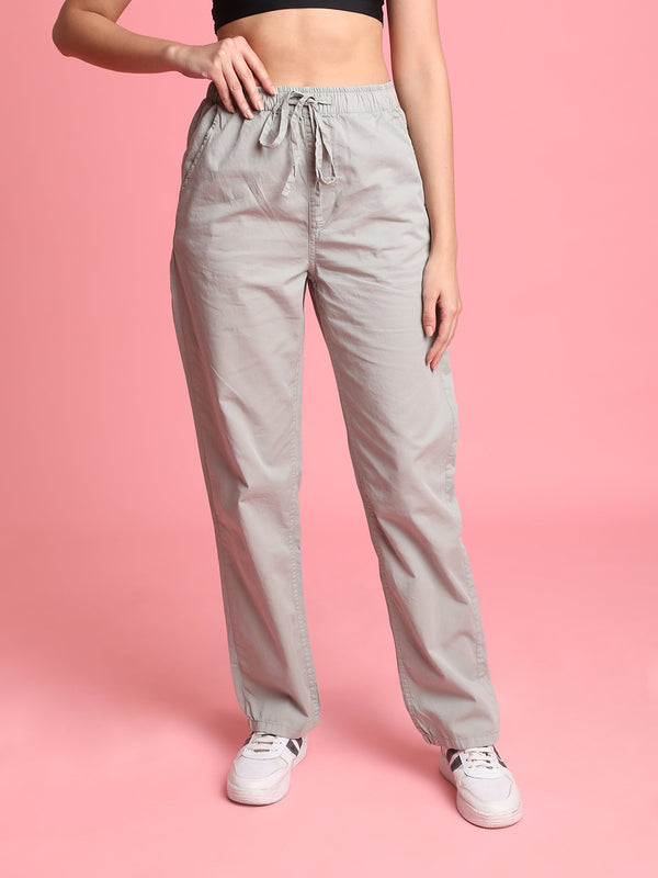 Women Neutral Grey Straight Trousers