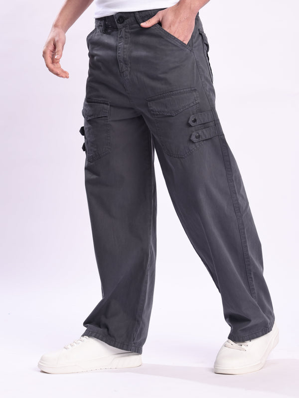 Men Grey Baggy Fit Cargo Trouser