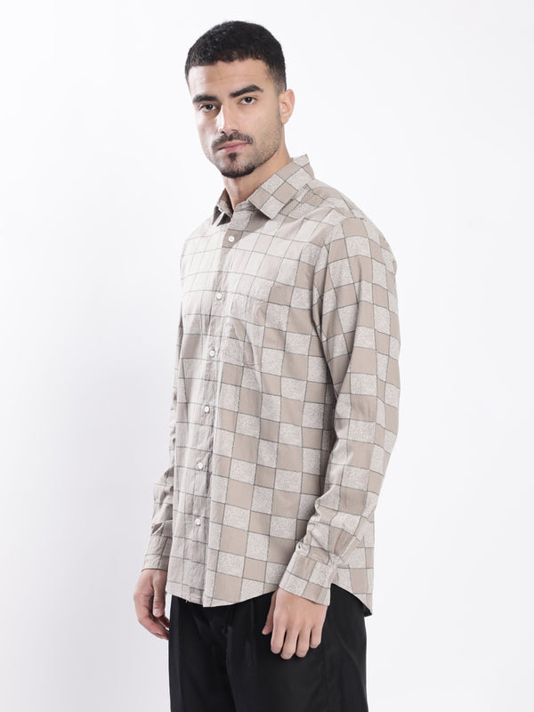 Men Khaki Abstract print Single Pocket Shirt