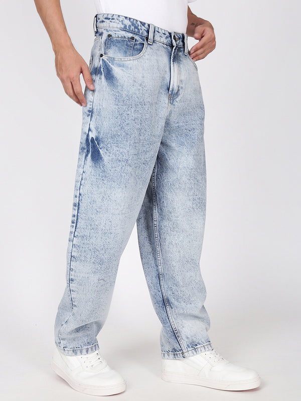 Men Blue Washed Baggy Fit Jeans