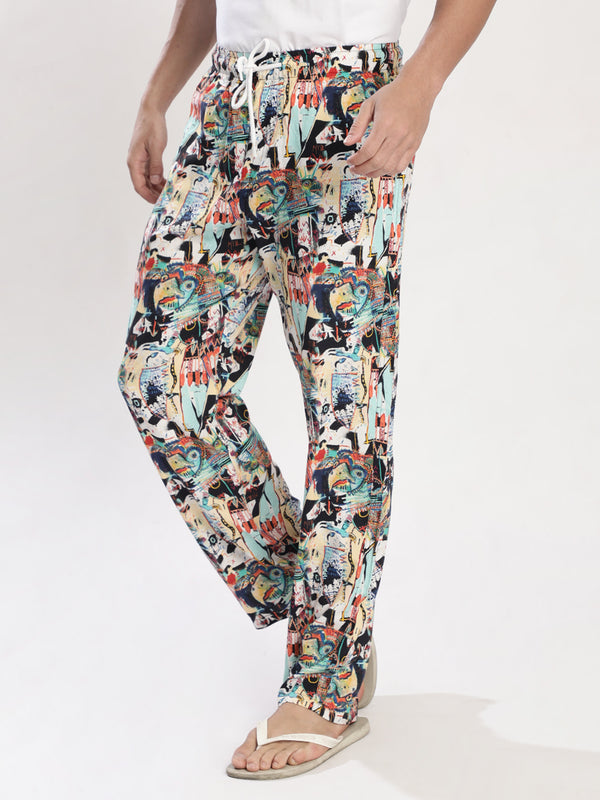 Men Multi Colour Abstract Print Relax  Lounge Pants