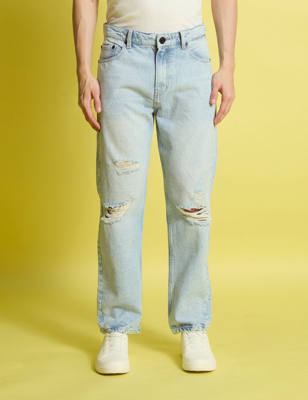 Men Relaxed Distressed Faded Jeans
