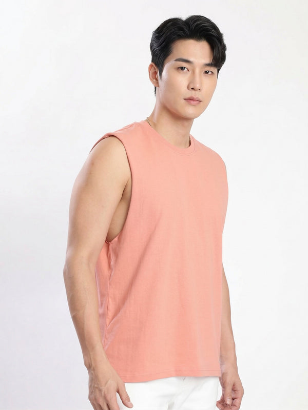 Men Solid Sleeveless Cotton Relaxed Fit T-shirt