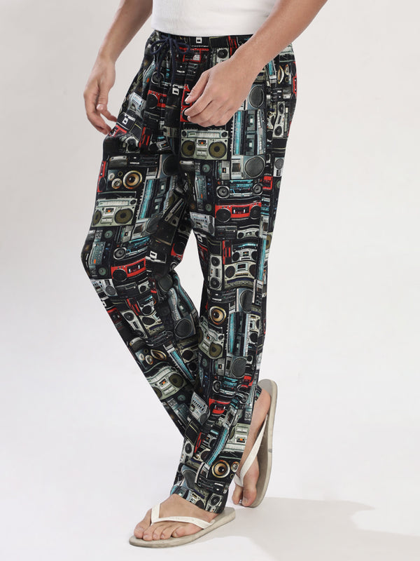 Men Black Colour Abstract Print Relax Lounge Pants