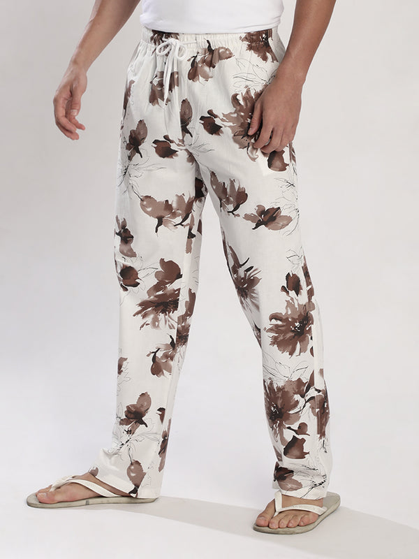 Men Cotton linen Floral Print Relax Lounge Pants