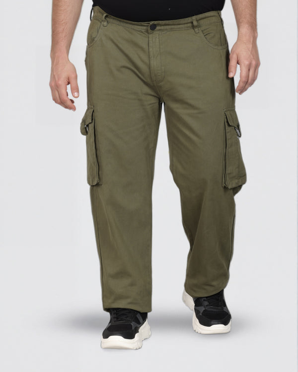 Men Olive Relax Fit Cargo Trousers