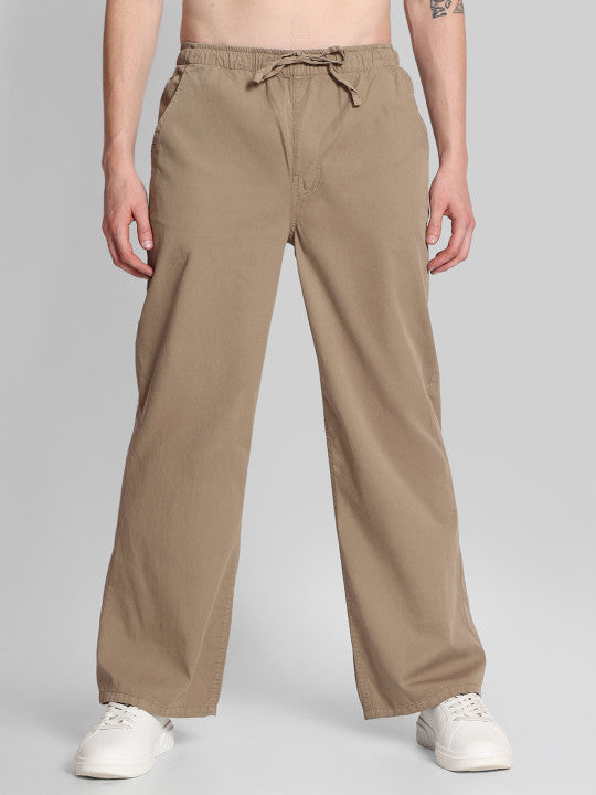 Men Wide Leg Solid Chinos Pull On Pants