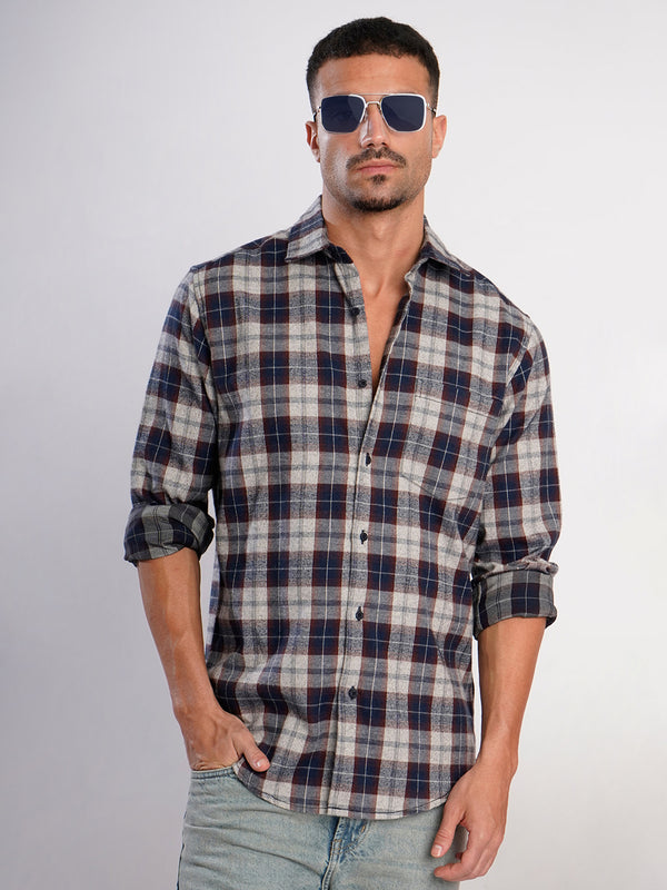Men Navy and White Checked Shirt