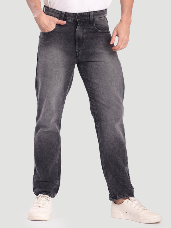 Men Charcoal Regular Fit Faded Jeans