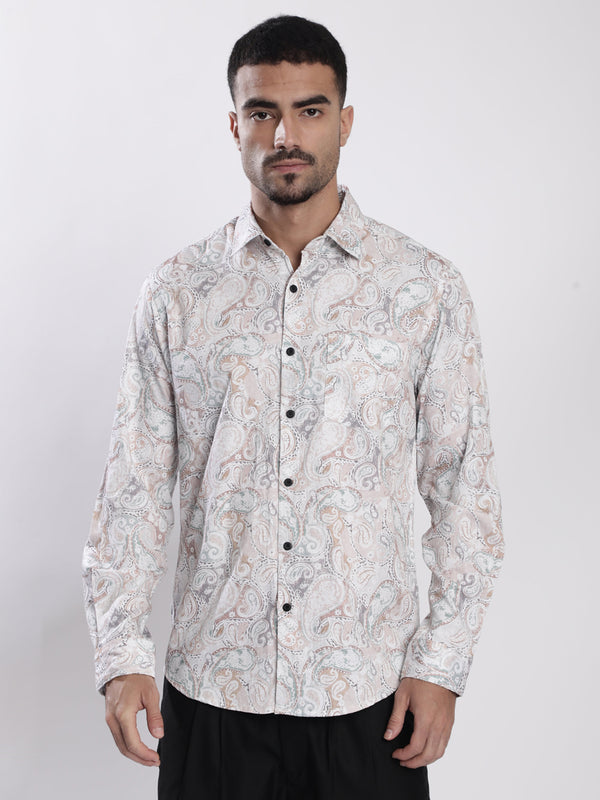 Men Brown and Beige Ethnic Motif Printed Shirt