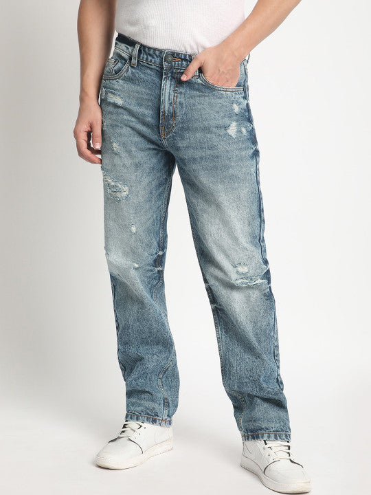 Men Straight Heavyly Distressed Jeans