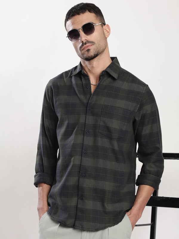 Men Olive Checked Shirt