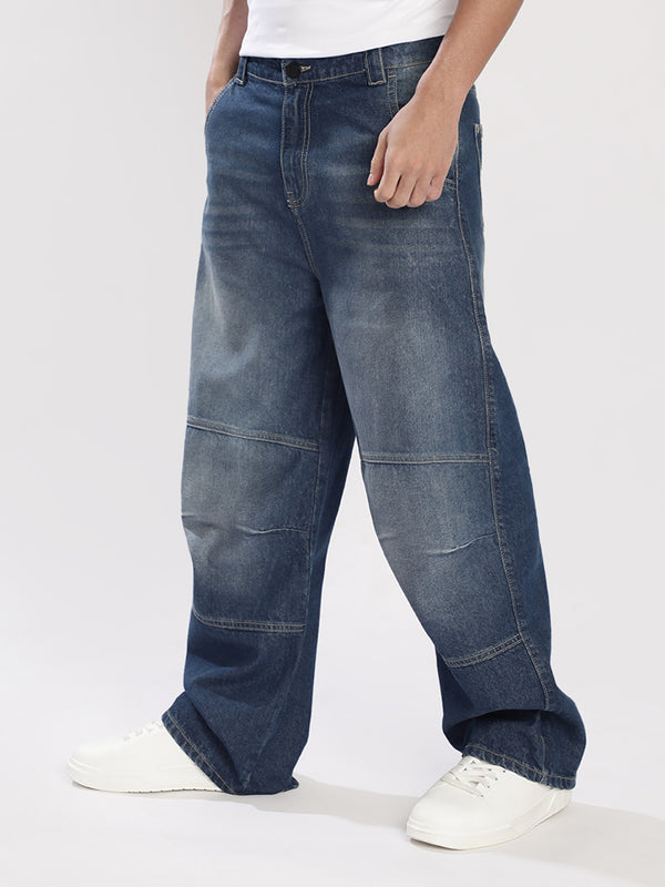 Men Blue Mid-Rise Tinted Baggy Cotton Jeans