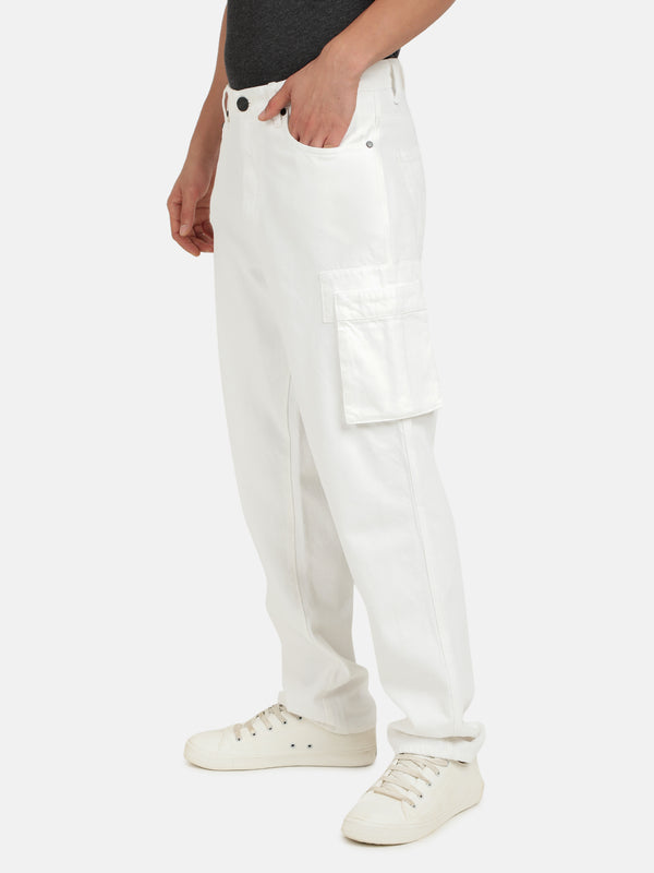 Men White Straight Cargo Jeans