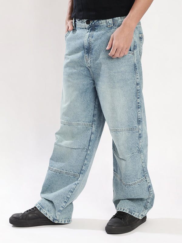 Men Blue Mid-Rise Tinted Baggy Cotton Jeans