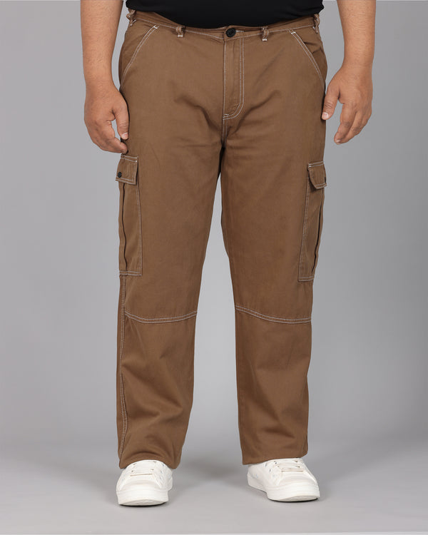 Men Brown Contast Stitch Cargo Trouser
