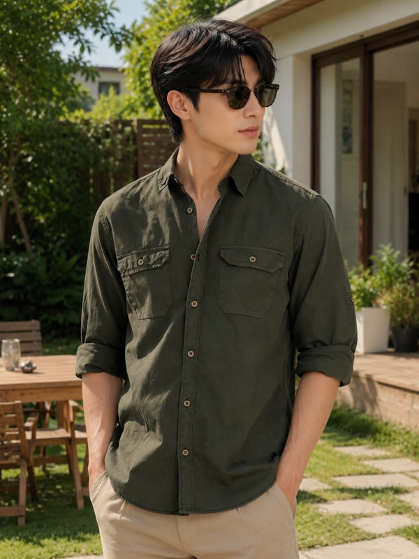 Men Regular Safari Utility Casual Shirt