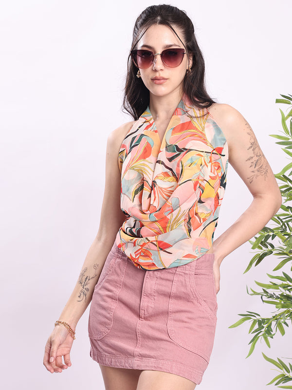 Women Floral printed Back and Neck Tie Up Top