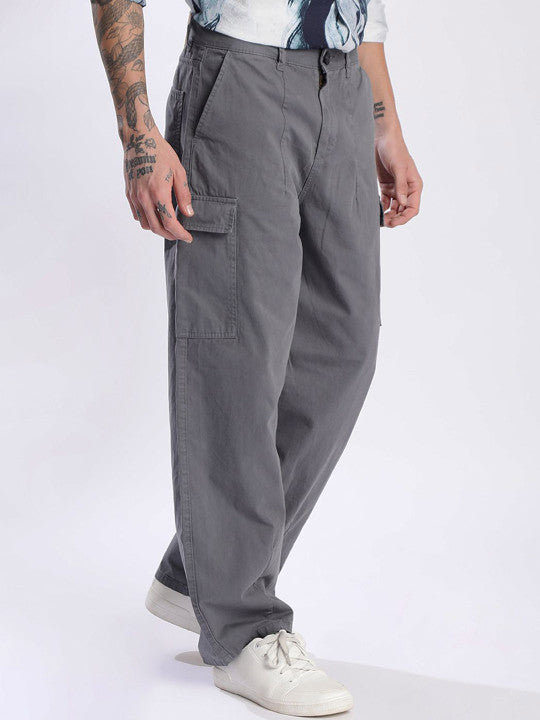 Men Loose Balloon Fit Cotton Cargo Trousers