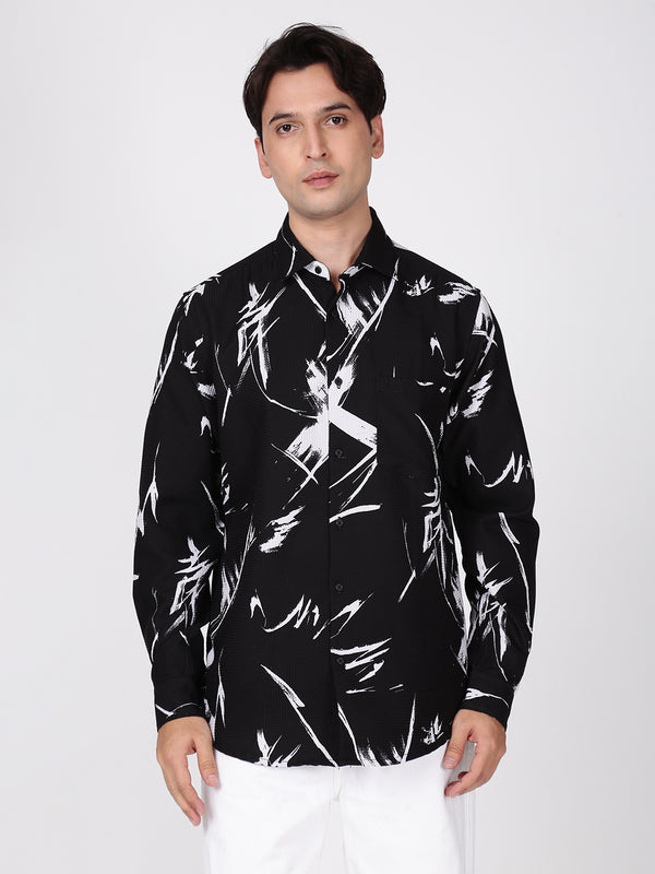 Men Black and White Textured Shirt