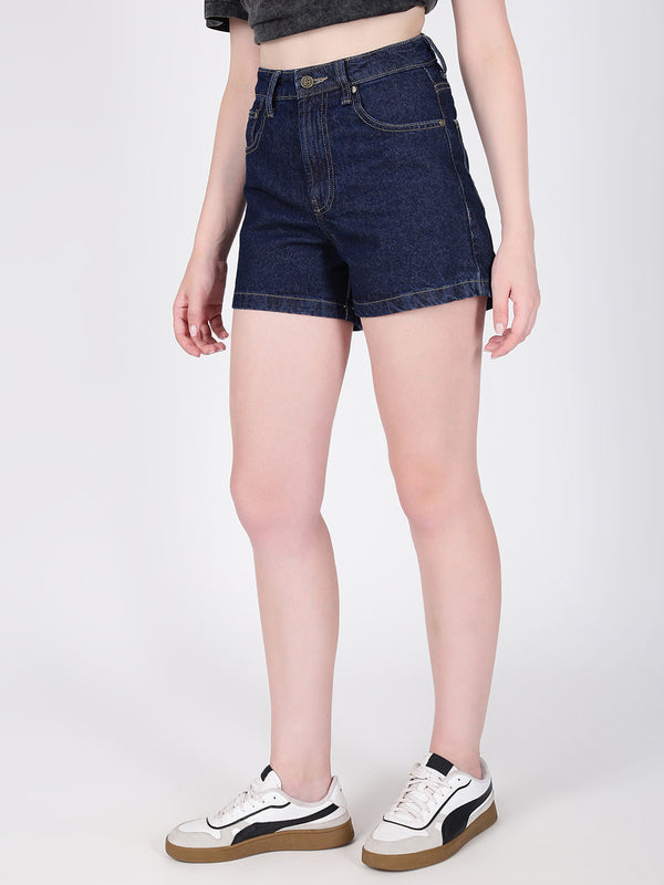Women Dark Blue Regular Fit Denim Short