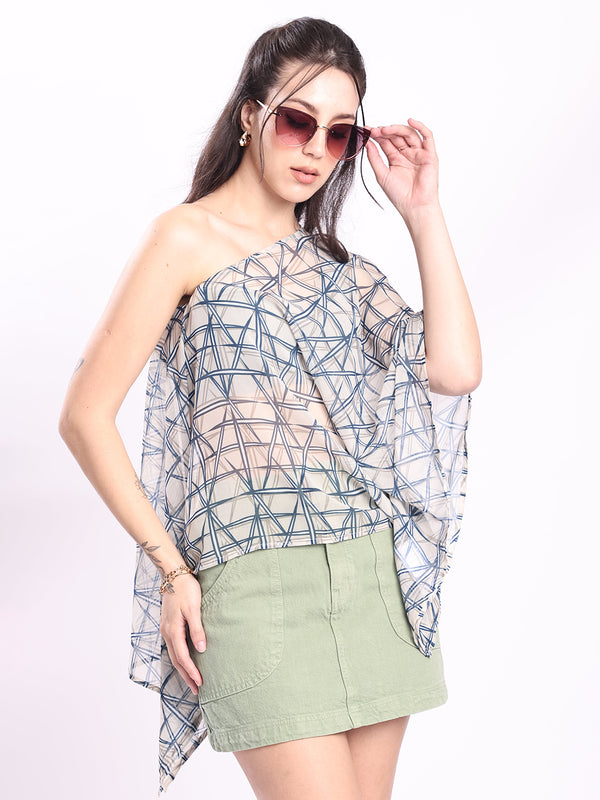 Women Blue and Beige printed Kaftan Coverup top
