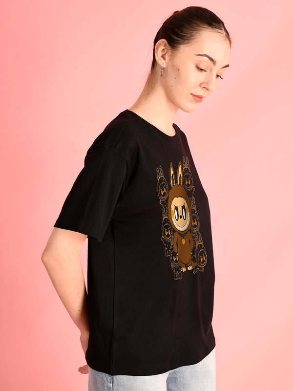 Women Black Graphic Oversized T Shirt