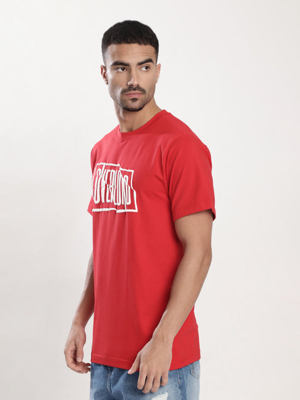 Men Red Cotton lycra Puff Print Typography T Shirt