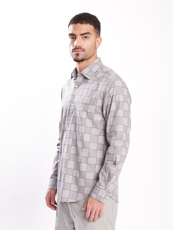 Men Grey Abstract print Single Pocket Shirt
