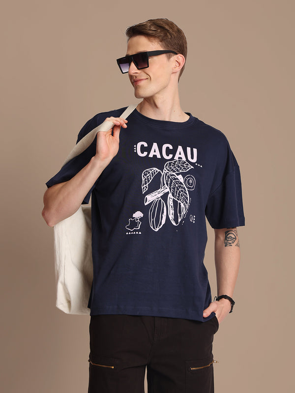 Men Navy Blue Oversize Graphic Printed T-Shirt