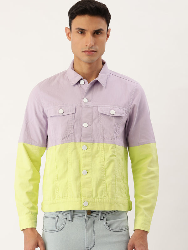 Men Slim Fit Color Block Light Weight Cotton Jacket
